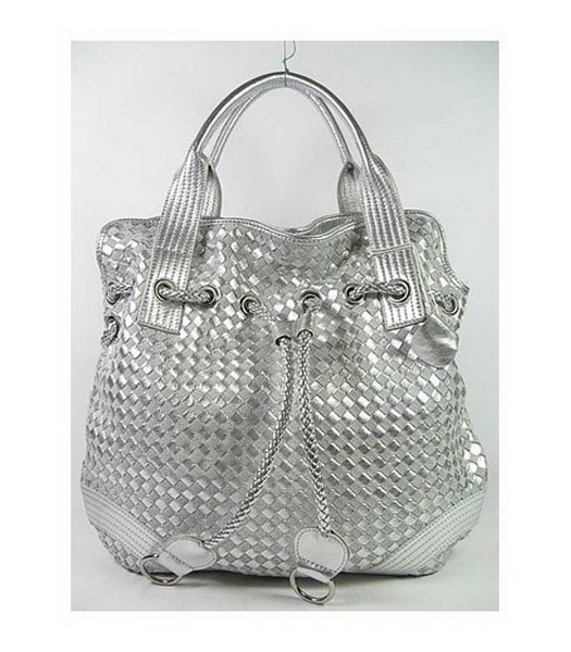 Bottega Veneta con coulisse in pelle Lavorato a telaio Bag_Silver